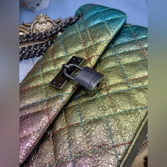 🆕 KURT GEIGER LONDON 🧿 NWOT Mini Brixton Lock Leather Shoulder Bag, Rainbow - Picture 10 of 15